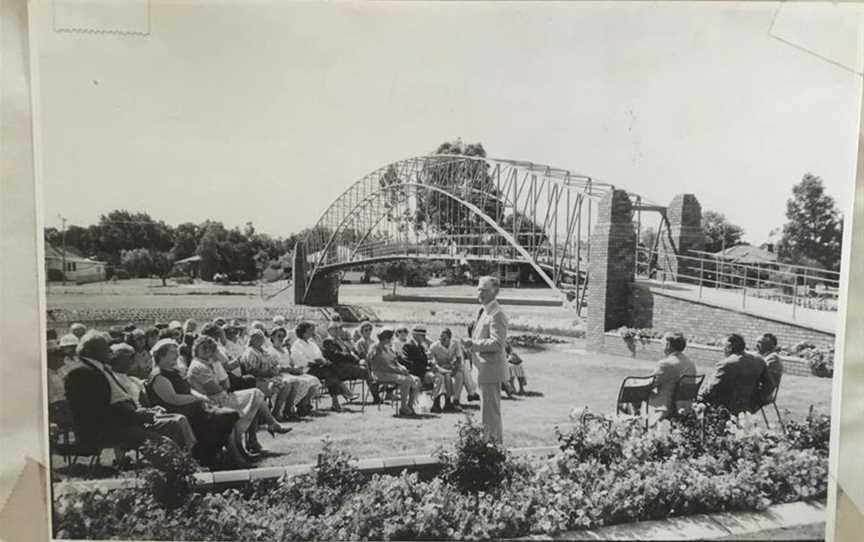 Opening day at the former Vision Splendid Gardens- replica of the Sydney Harbour Bridge