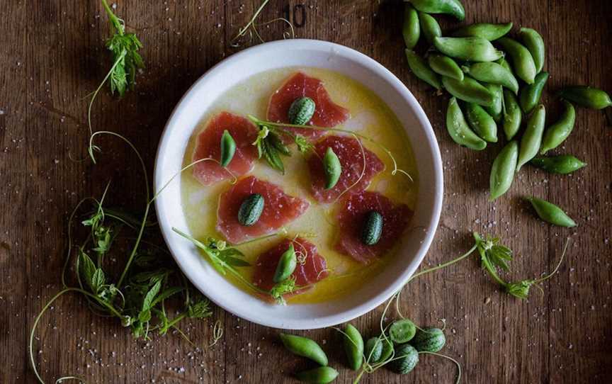 Locally sourced protein with fresh fruit and vegetables sourced from the Estate garden