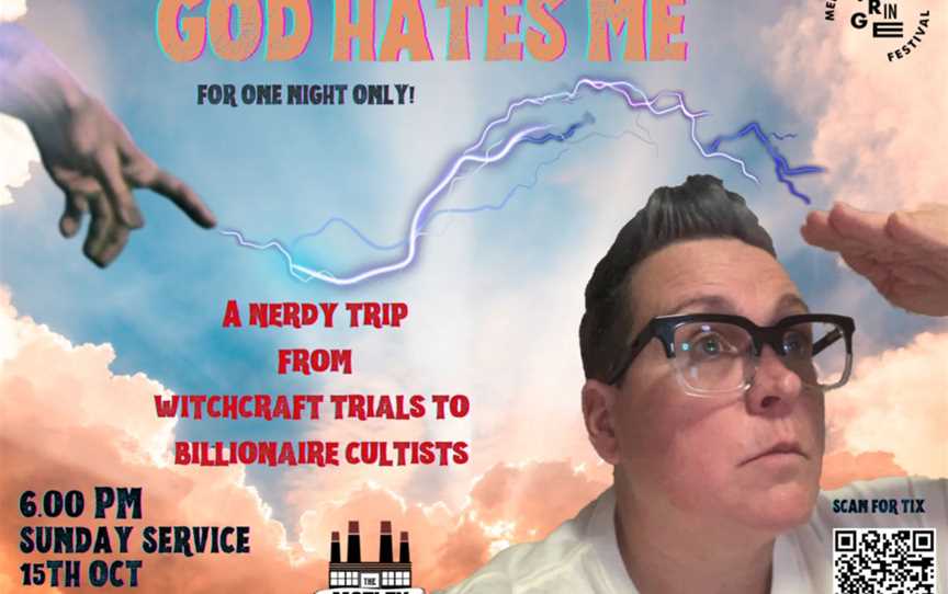 Gods hand shoots a lightning bolt at the comedian