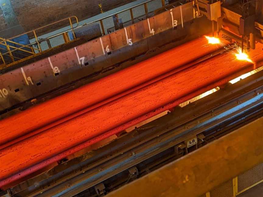 Cutting the steel slabs ready for the Hot Strip Mill