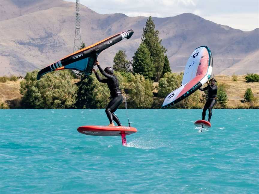 Wingfoiling Canterbury Lakes, New Zealand