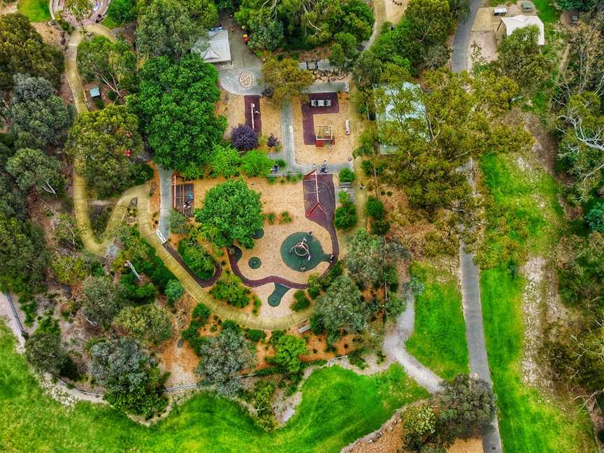 Topdownofthenaturethemedplaygroundat Wombat Bend Park