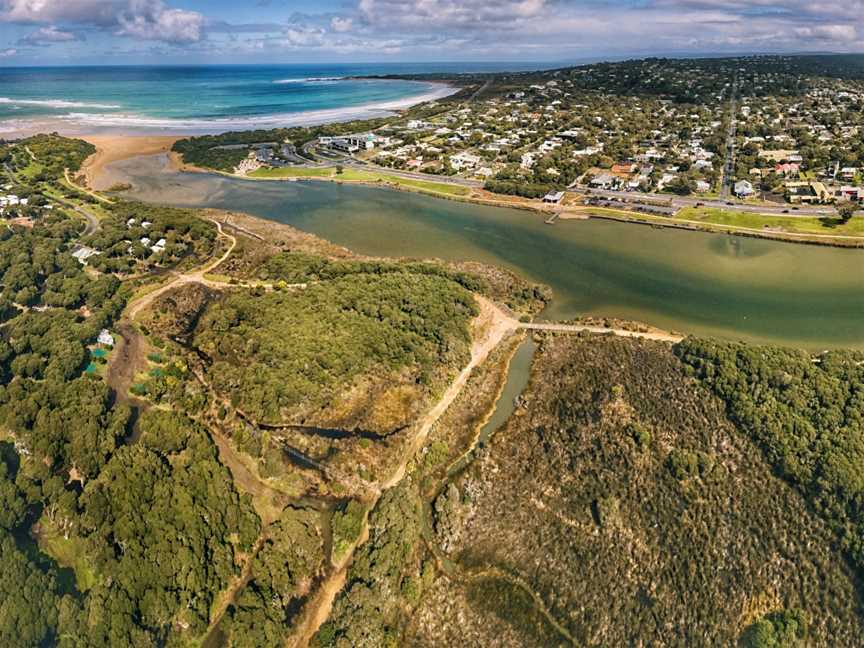 Aerialpanoramaofthecoastaltownshipof Anglesea CVictoria