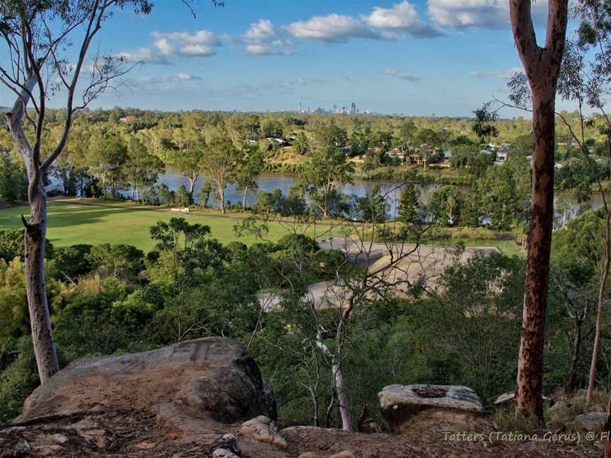 View across Rocks Riverside Park to the Brisbane River and beyond to the Brisbane CBD on the horizon, Seventeen Mile Rocks, 2019.jpg