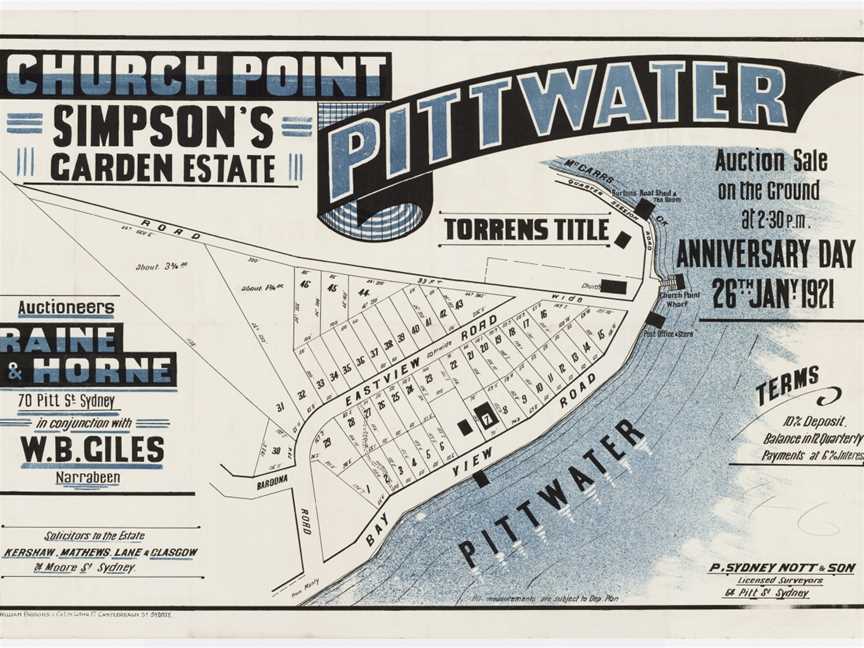 Simpson's Garden Estate Church Point Pittwater Baroona Rd CBay View Rd CEastview Road C1921